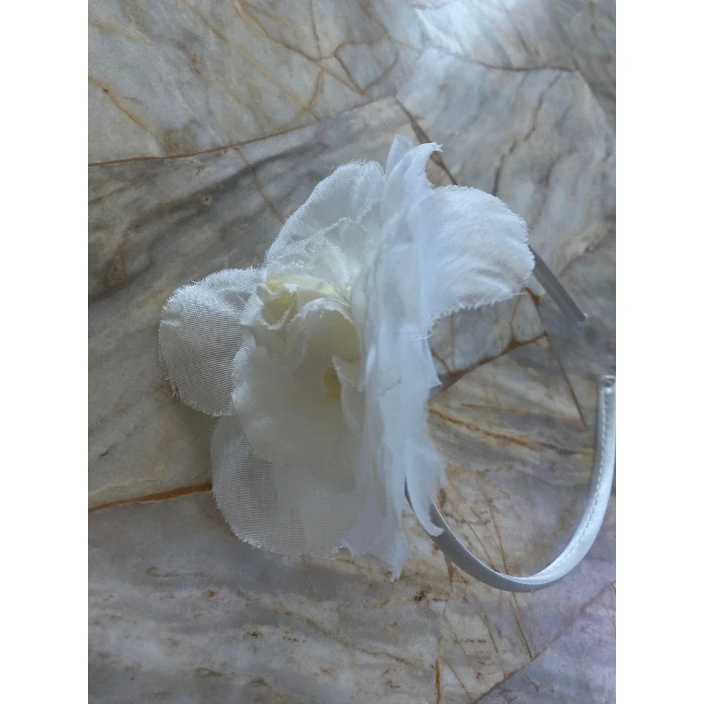White Satin Floral Headband Large Chiffon Flower Wedding Bridal Hair Accessory